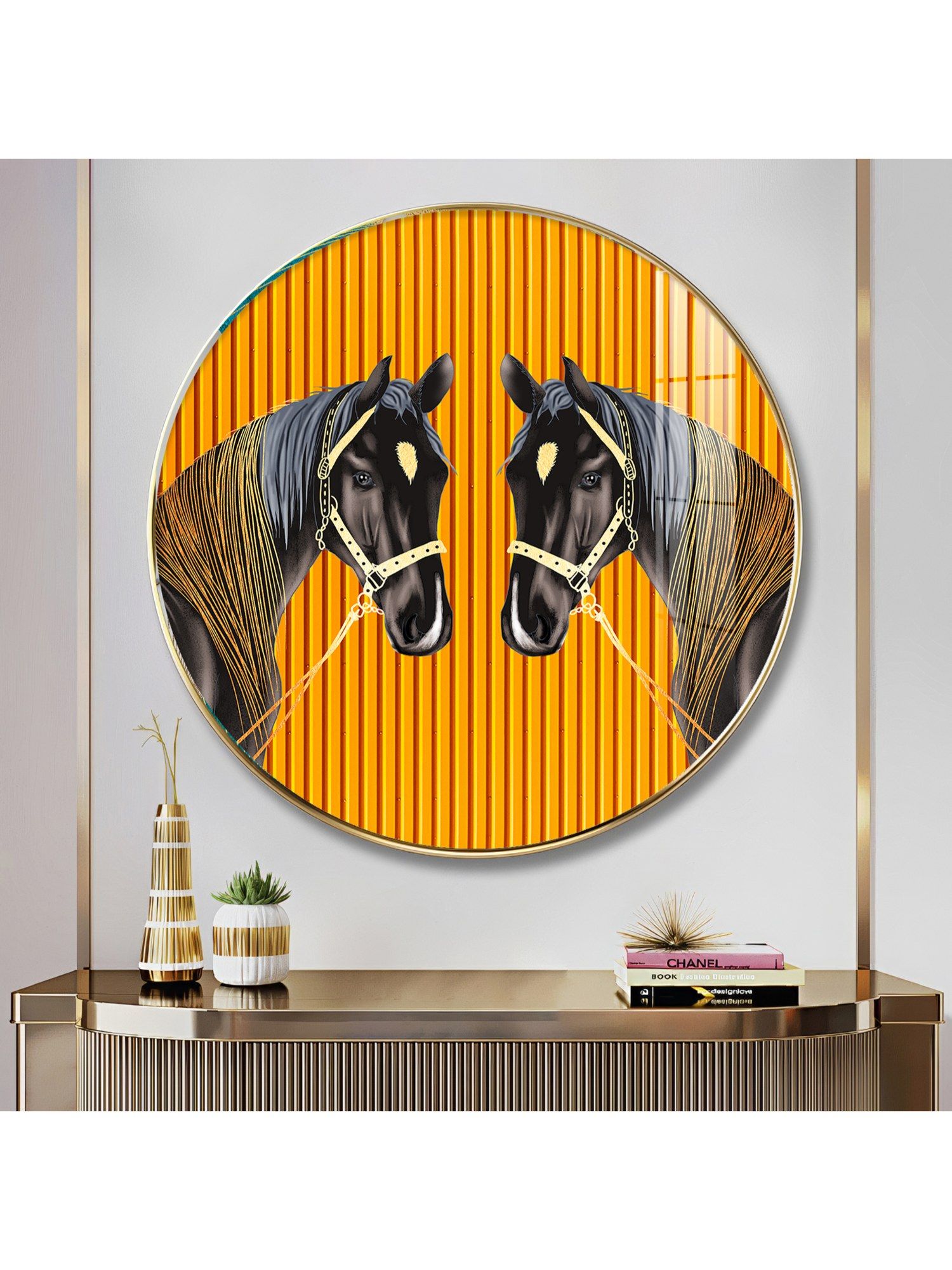 Buy The Next Decor Couple Horse Wood Glass Finish Round Wall Art
