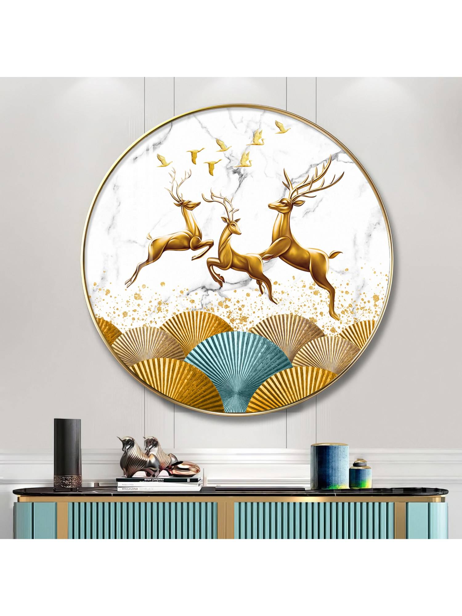 The Next Decor Enchanted Deer Wood Glass Finish Round Wall Art