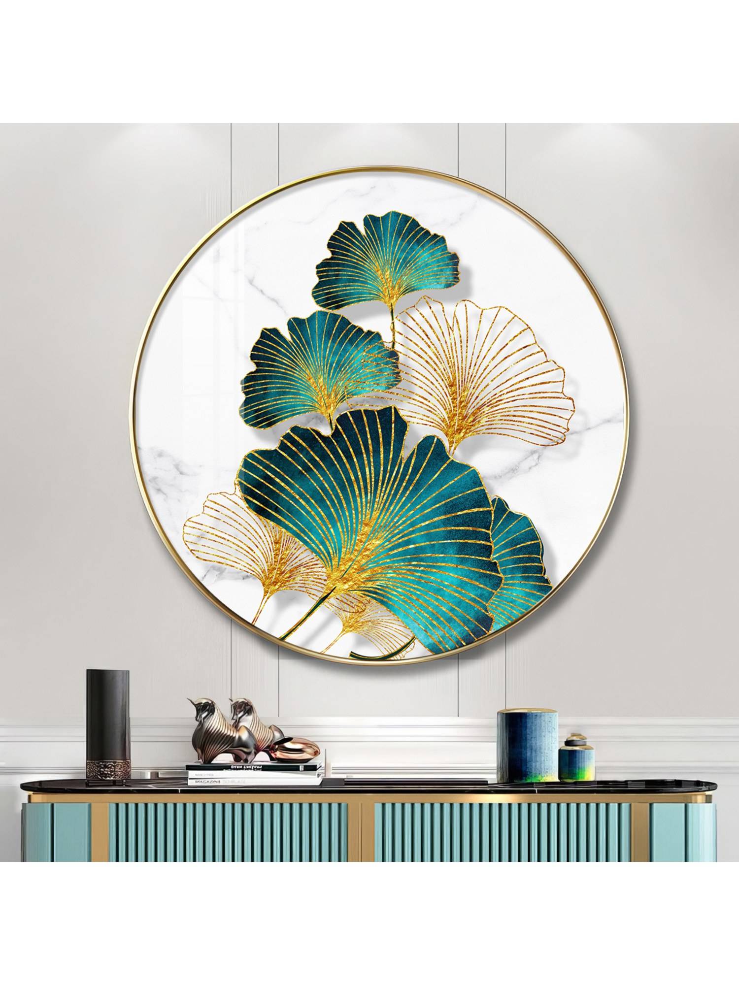 The Next Decor Emerland Petal Design Wood Glass Finish Round Wall Art