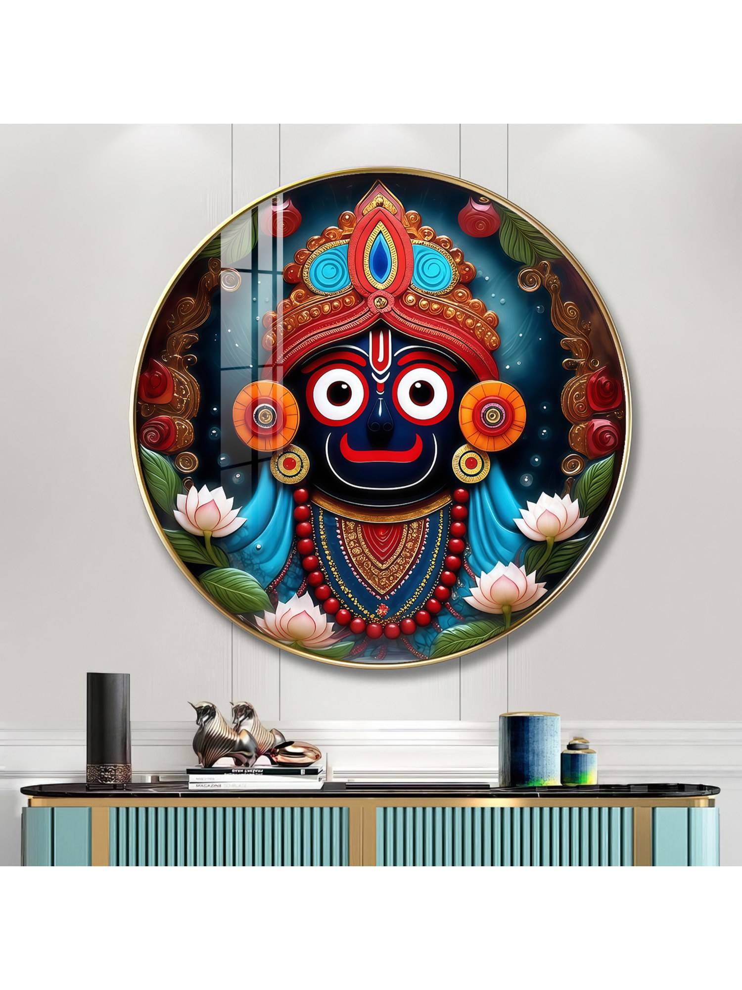 The Next Decor Majestic Lord Jagannath Wood Glass Finish Round Wall Art