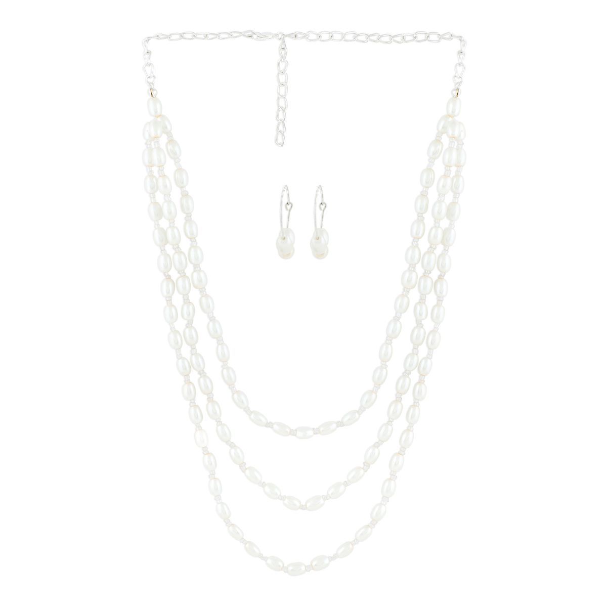 Zaveri Pearls Silver Tone Contemporary Layered Pearls Necklace