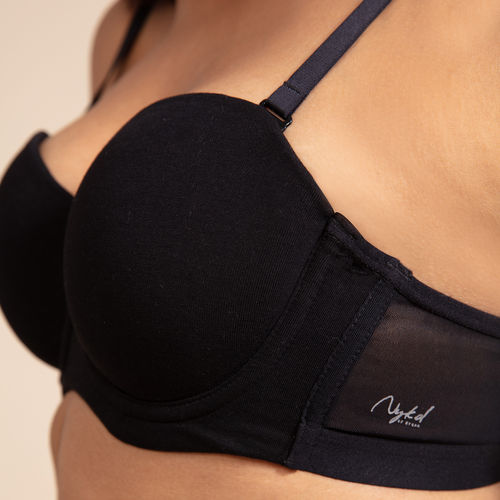 Buy Nykd by Nykaa Breathe Cotton Padded wired Strapless bra Medium coverage  - Black NYB172 online