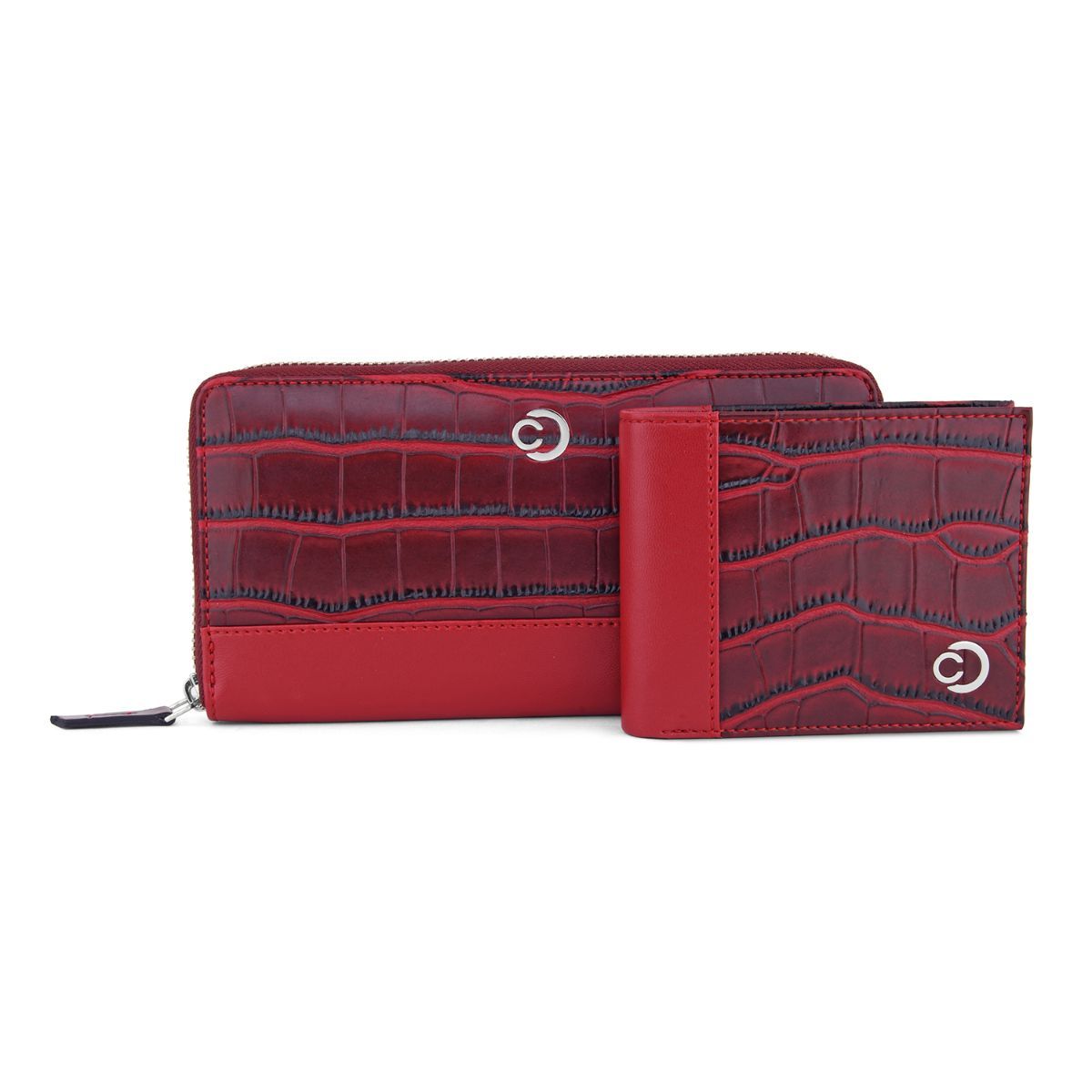 Neo Leather Two Fold Wallet with zip pocket - Black / Red – Mai Soli