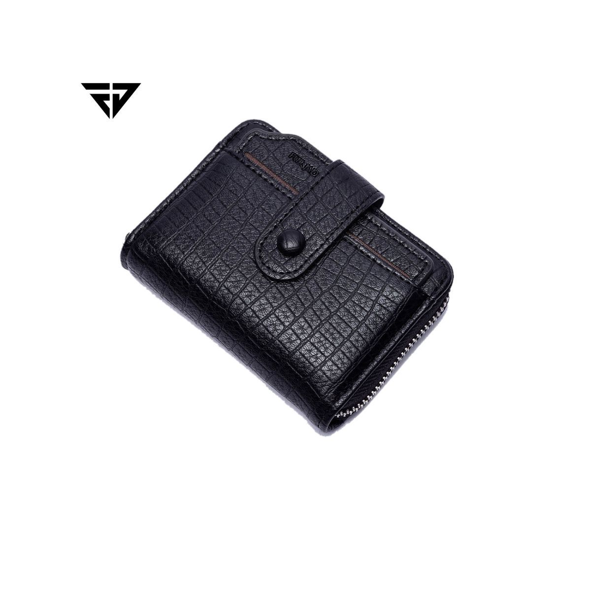 FUR JADEN Black Textured PU Leather 9 Slot Credit Debit Card Holder Money Wallet Zipper Coin Purse