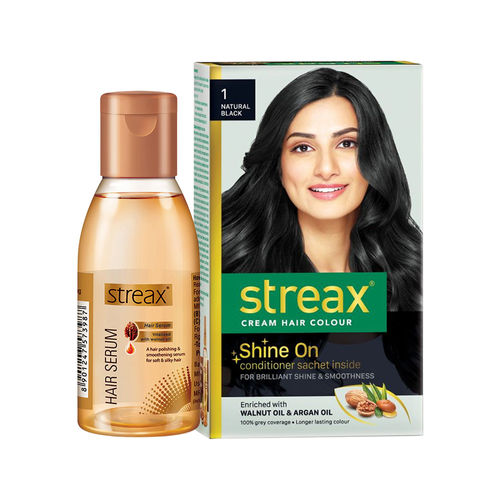 Streax Cream Hair Colour - Natural Black + Hair Serum: Buy Streax Cream Hair  Colour - Natural Black + Hair Serum Online at Best Price in India | Nykaa