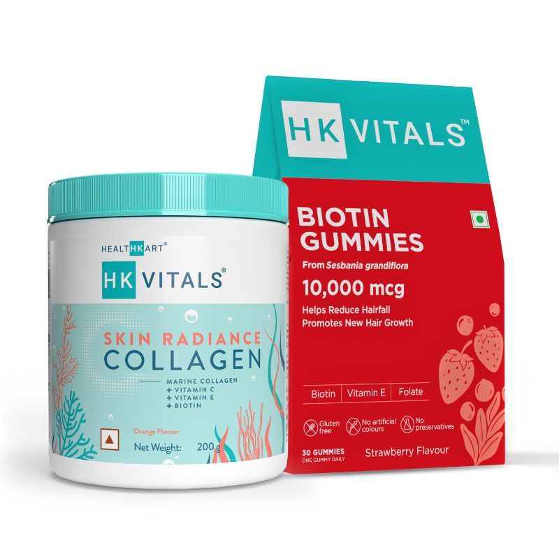 Healthkart Hk Vitals Skin Radiance Collagen Supplement - Orange & Biotin Gummies - Strawberry