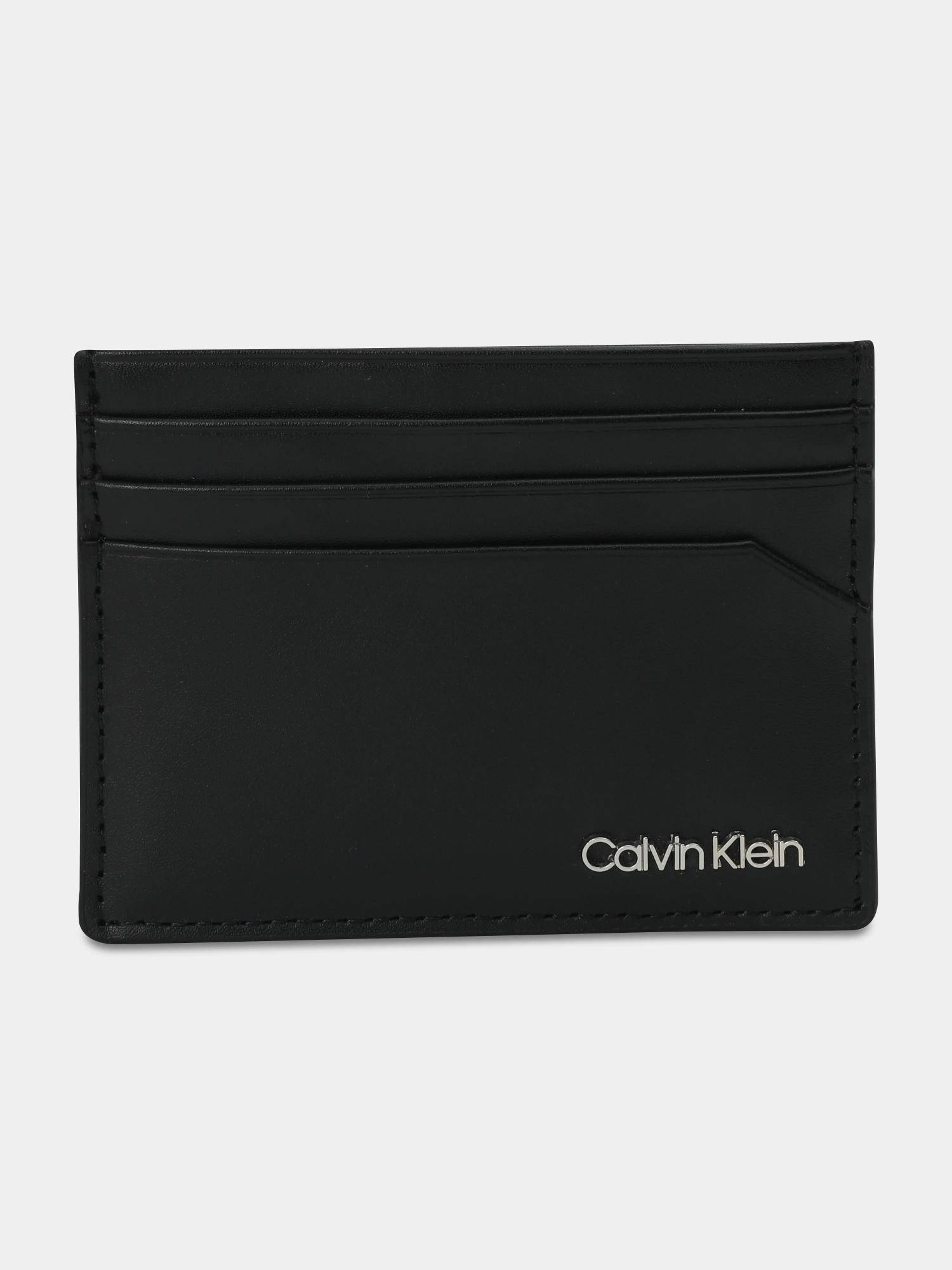 Calvin Klein Solid Black Leather Card Wallet