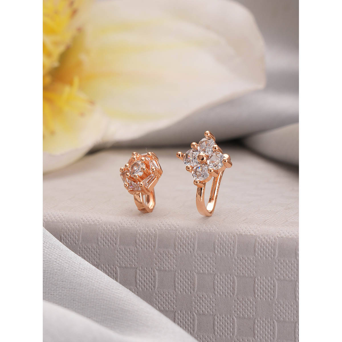 Aatmana Set Of 2 Rose Gold-Plated and White Ad-Studded Nosepins