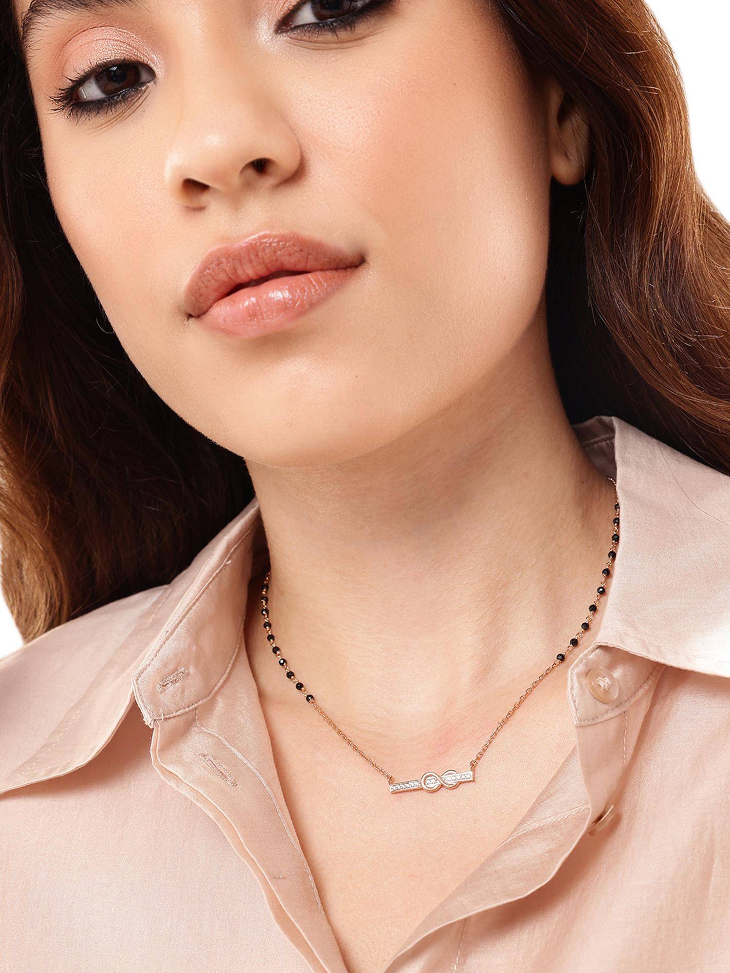 Carlton London Rose Gold Plated Cz and Beads Infinity Bar Mangalsutra