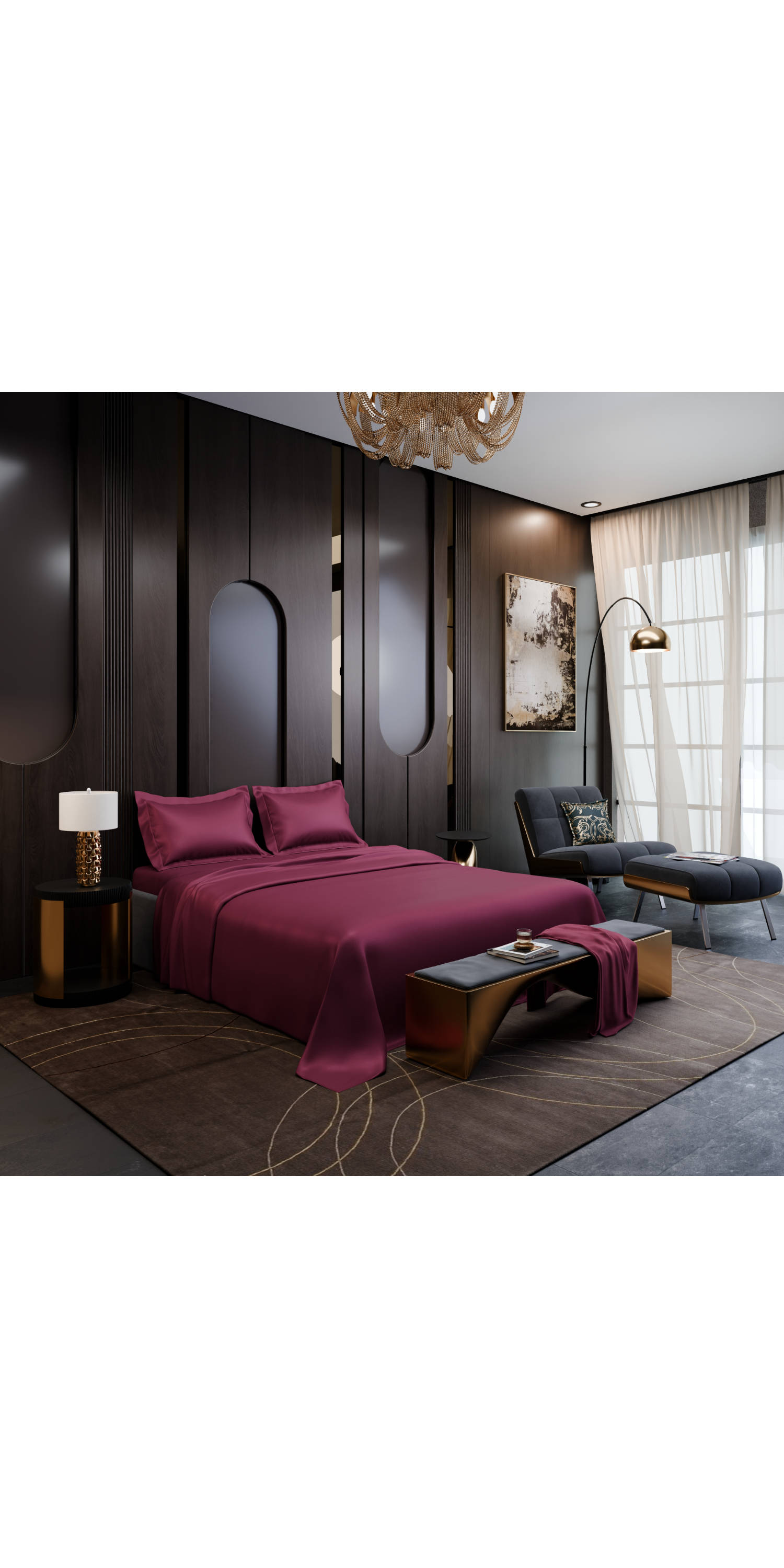 Stoa Paris Maroon 350TC Lustre Cotton Flat Bedsheet with 2 Pillow Covers (Super King)