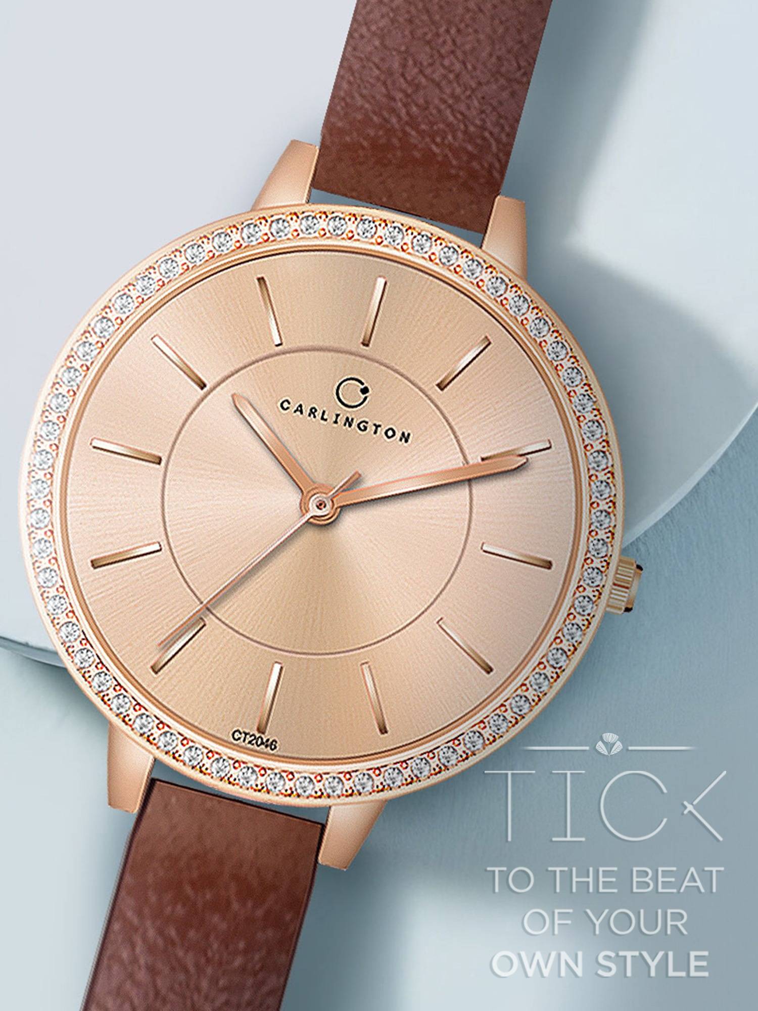 CARLINGTON Women Brown Pu Leather Round Dial Watch (Iconic 2046 Brown) (M)