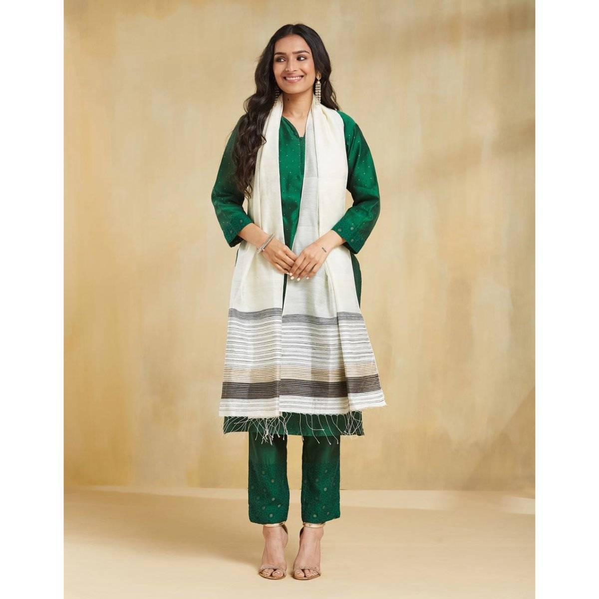 Fabindia Off White Cotton Silk Hand Woven Stole