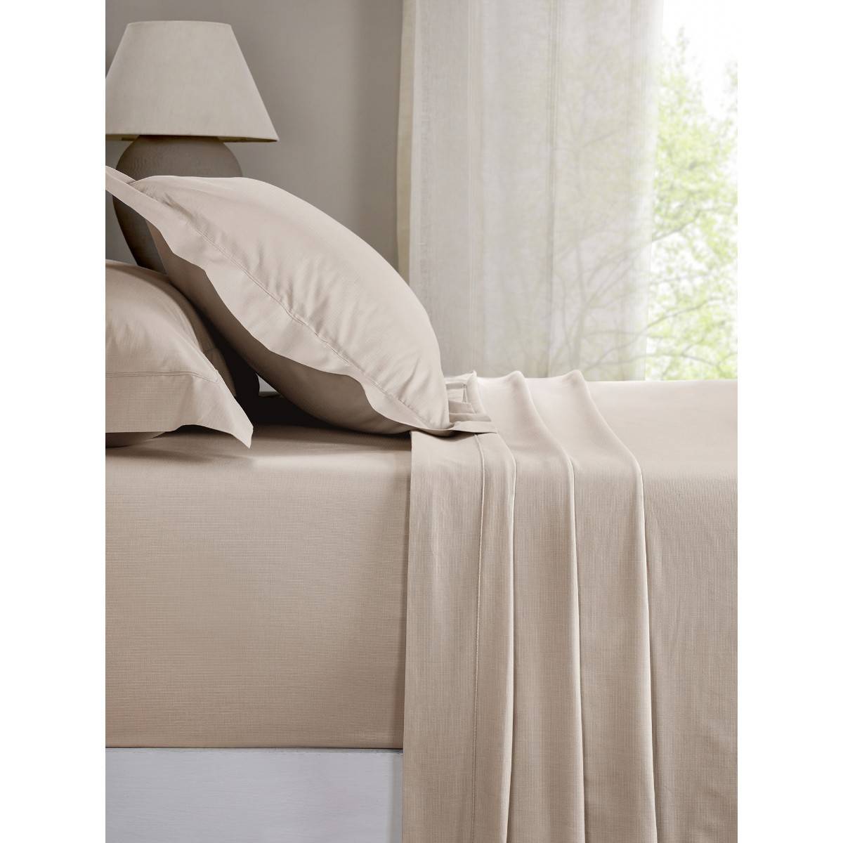 Maspar King Size Beige Solid King Bedsheet and Pillow Case