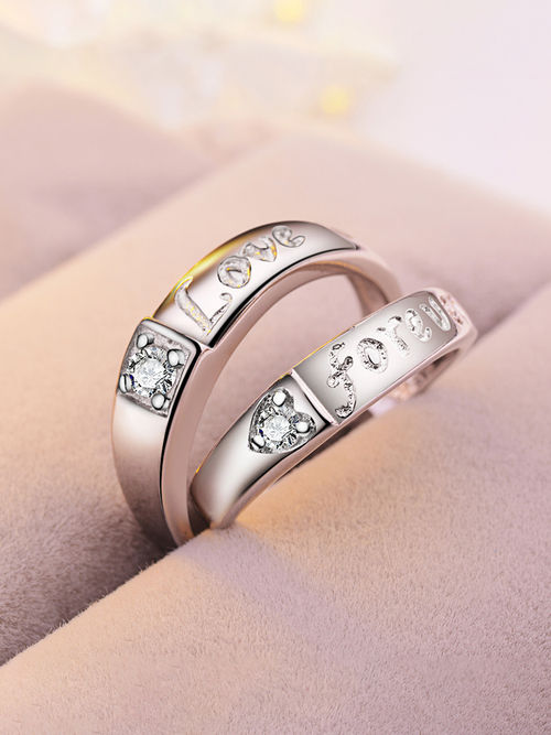 Buy Peora Platinum Plated Love You Forever Crystal Couple Rings