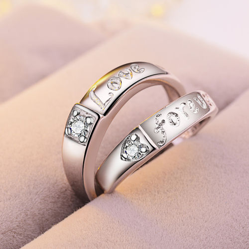 Peora Platinum Plated Love You Forever Crystal Couple Rings Anniversary  Engagement (PFCCR80)