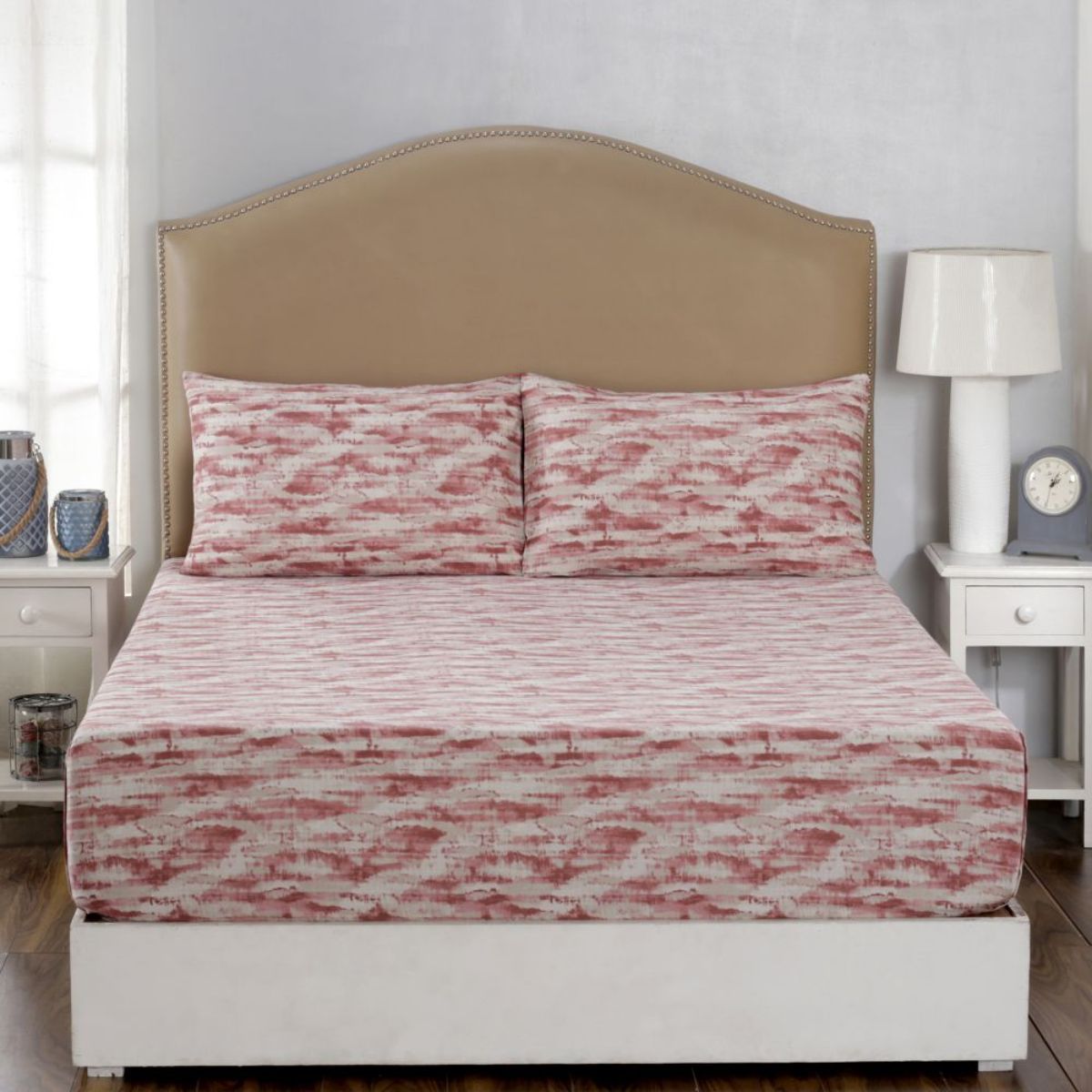 Buy Maspar Meyer Textura Print 210tc Cotton Red King Bed Sheet With 2