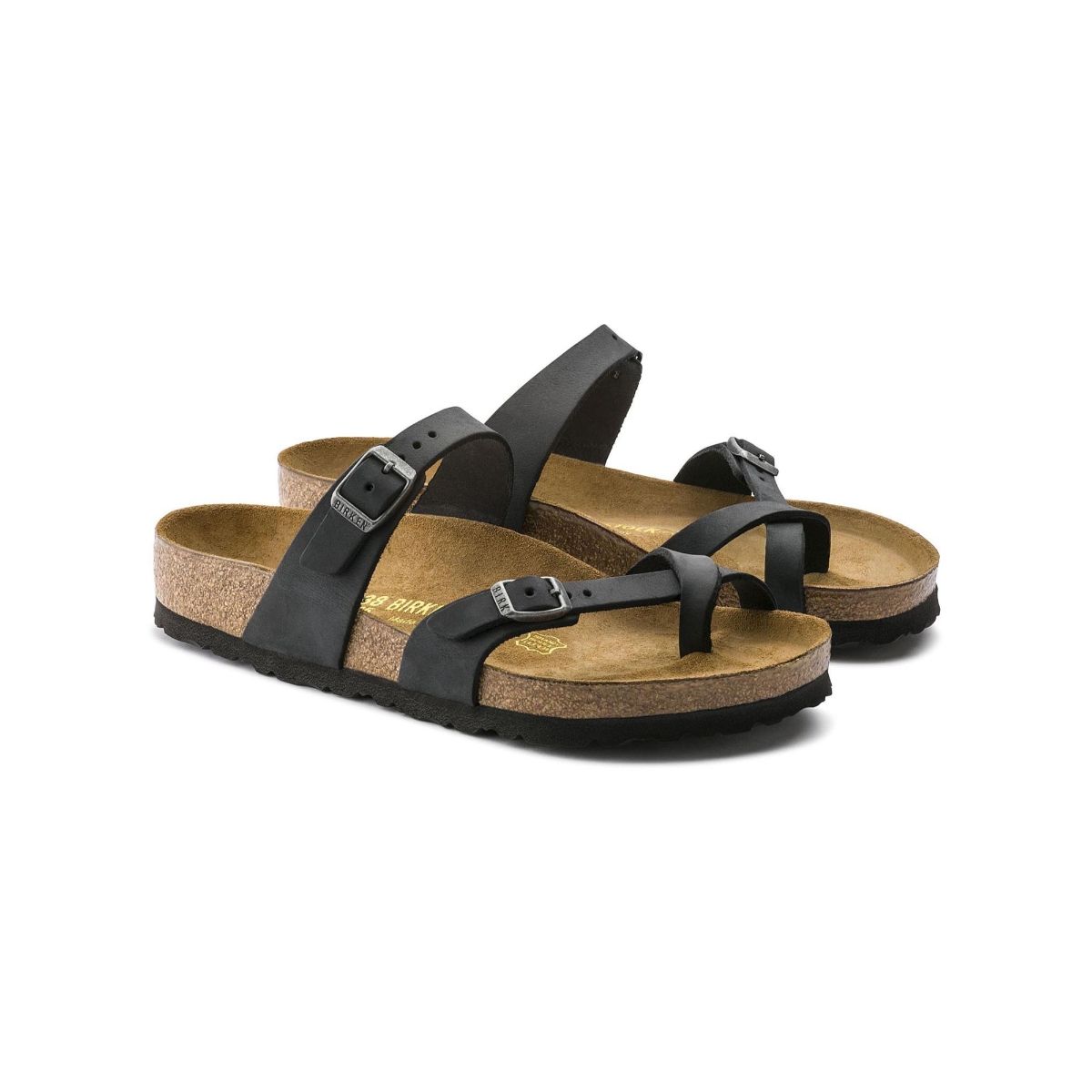 Birkenstock Black Mayari Oiled Leather Regular Width Flipflops EURO 36