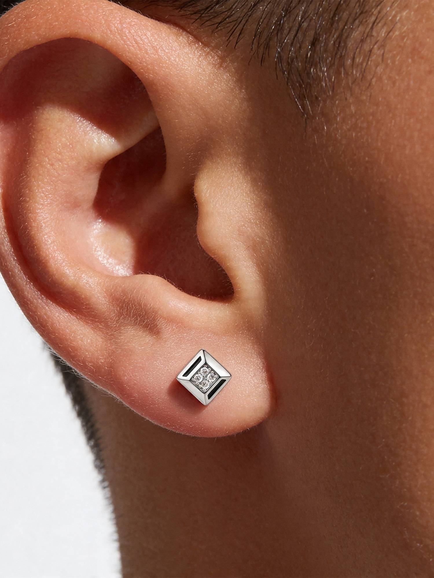 TOUCH925 Pure 925 Silver Geometric Quad-Stone Unisex Stud