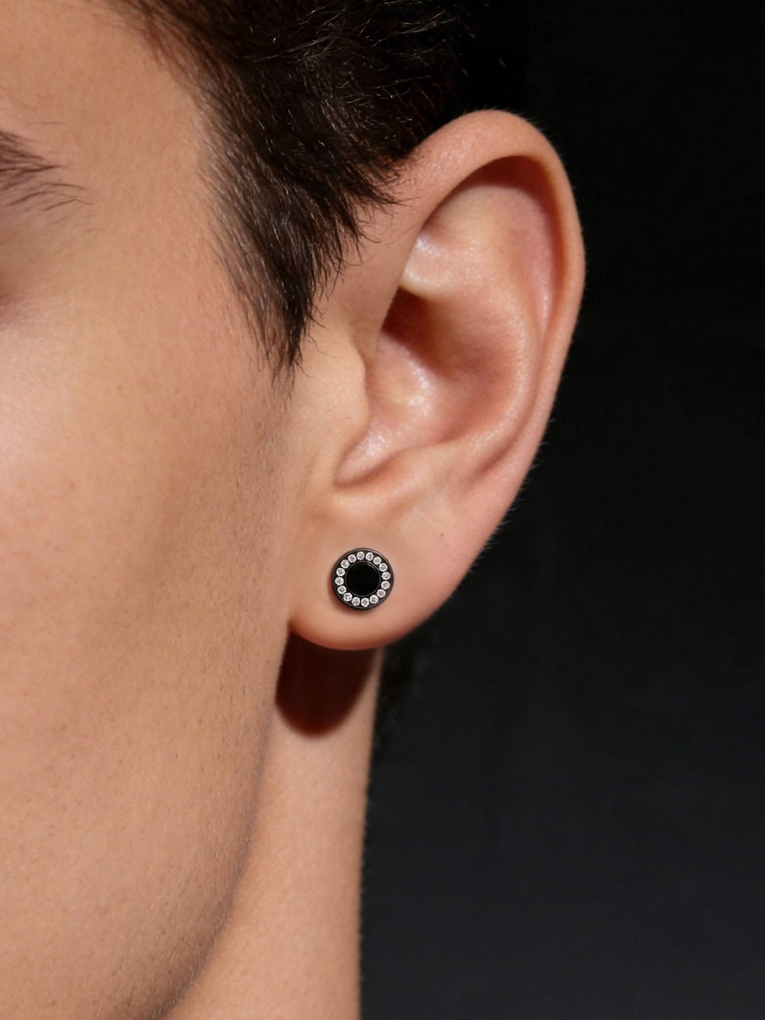 TOUCH925 Pure 925 Silver Black Halo Circular Unisex Stud