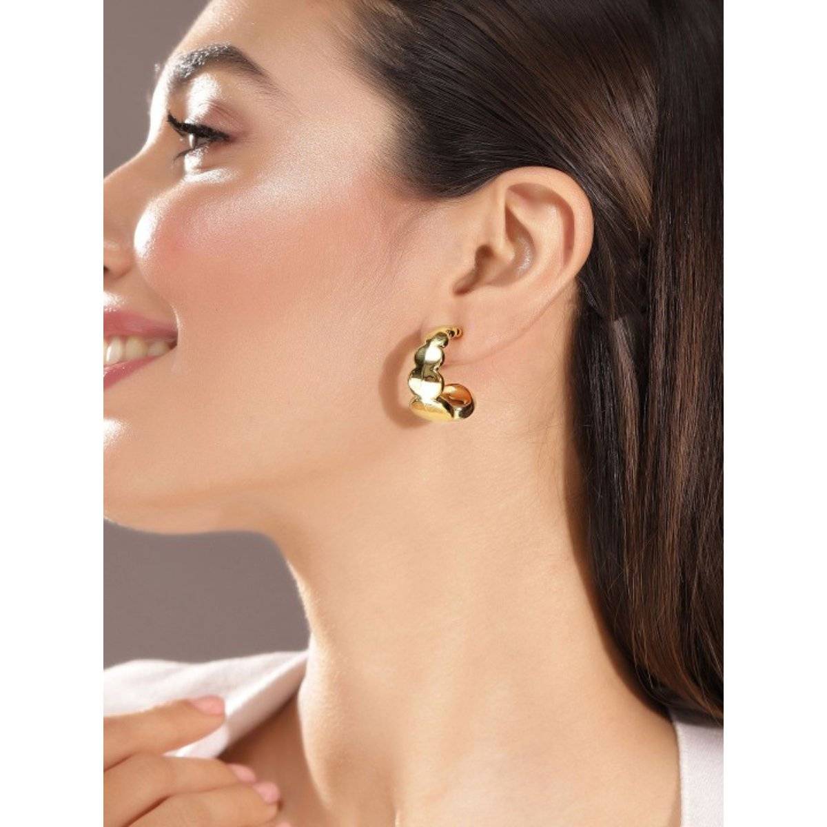 Priyaasi Gold Plated Brass Solid Hoop Earrings
