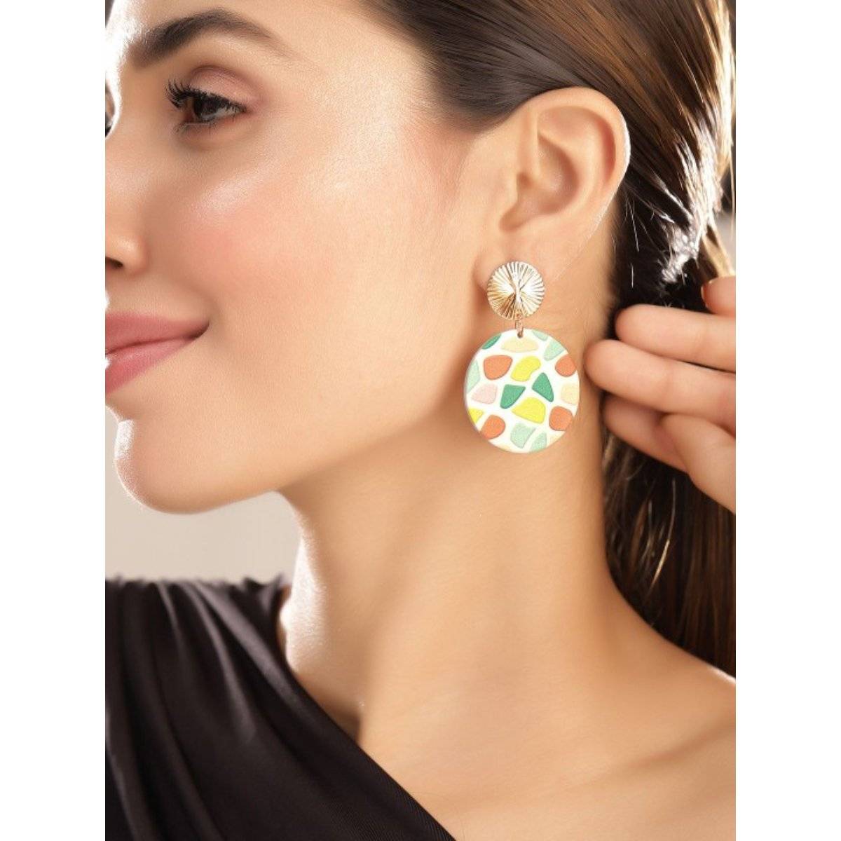 Priyaasi White Multi-Color Floral Drop Earrings