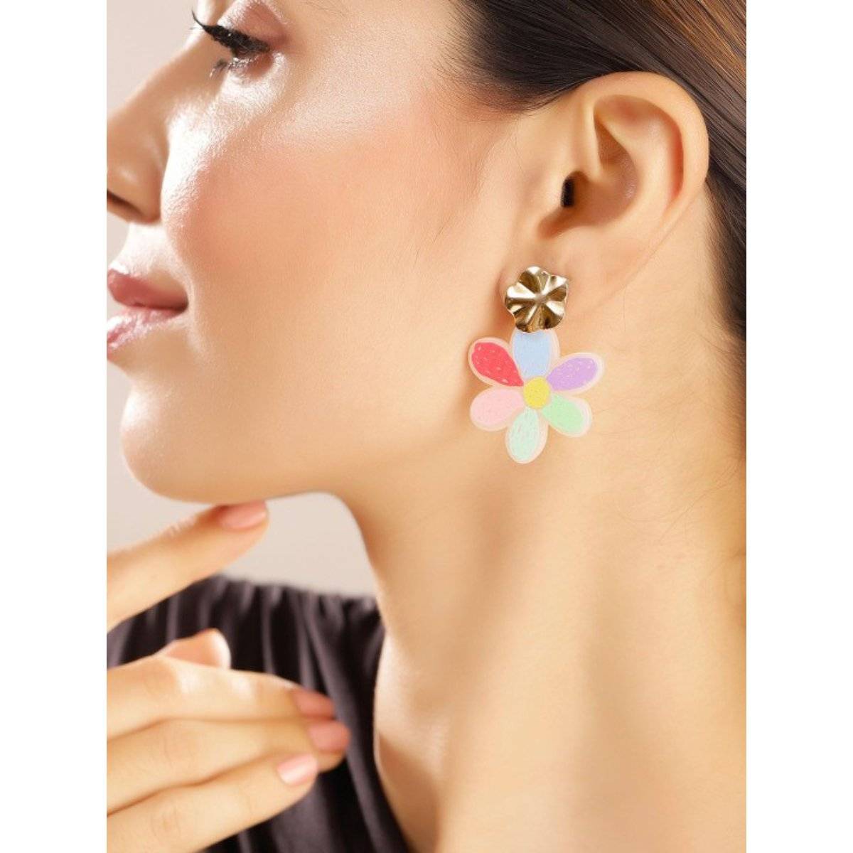 Priyaasi Gold Plated Multi-Color Floral Drop Earrings