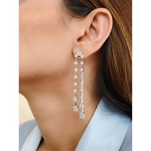 METALM 925 Silver Crystal Linear Drop Earrings