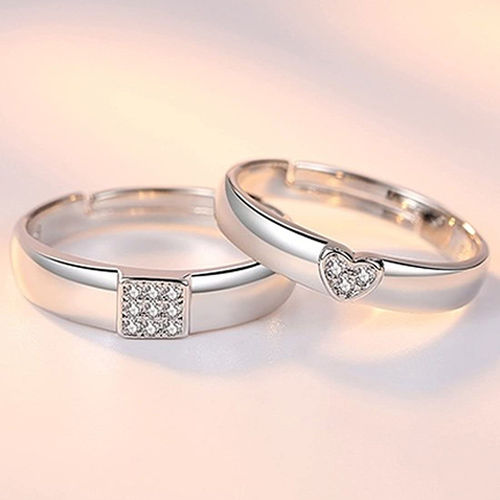 Karatcart Platinum Plated Elegant American Diamond Adjustable Couple Rings  With Red Rose Case