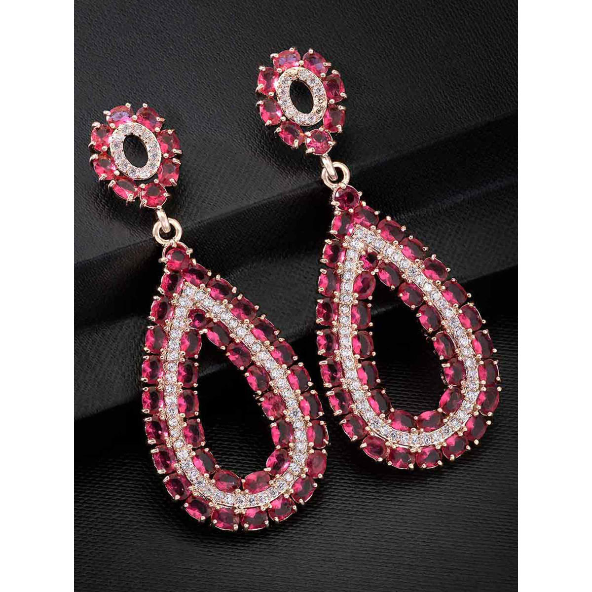 Crunchy Fashion Indian Designer Floral Kundan Polki Red Enamelled Dangler  Earrings RAE1086