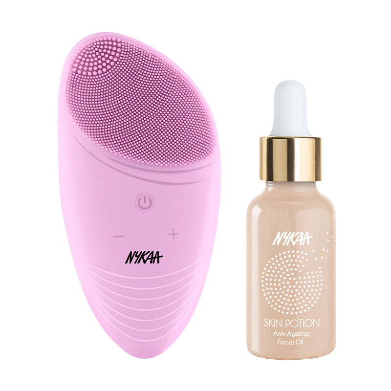 Nykaa Cleantouch Face Brush - Pink & Skin Potion Anti- Ageing Facial Oil Combo