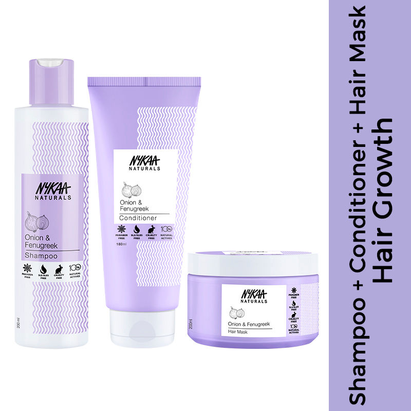 Nykaa Naturals Onion & Fenugreek Shampoo, Conditioner & Hair Mask - Hair Growth Combo