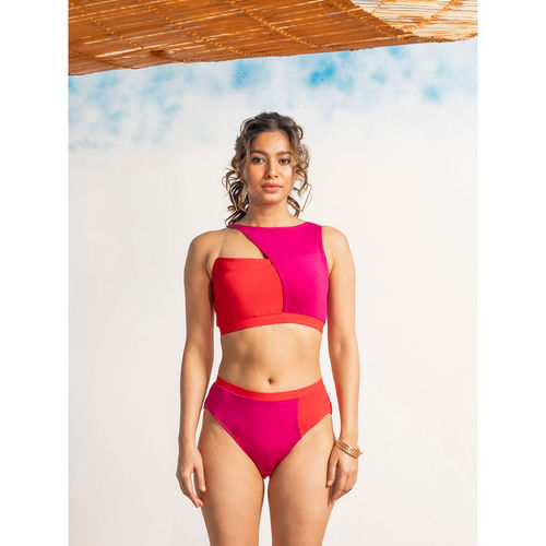 Buy Erotissch Women Pink Colorblock Swim Bikini (Set of 2) Online