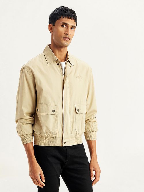 Levi's Mens Solid Beige Spread Collar Bomber Jacket - Main Image