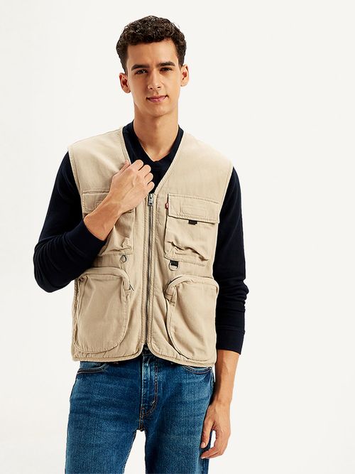 Buy Levi's Mens Solid Beige V Neck Waistcoat Online