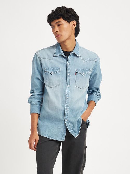 Levi's Blue Mens Solid Regular Fit Denim Shirt