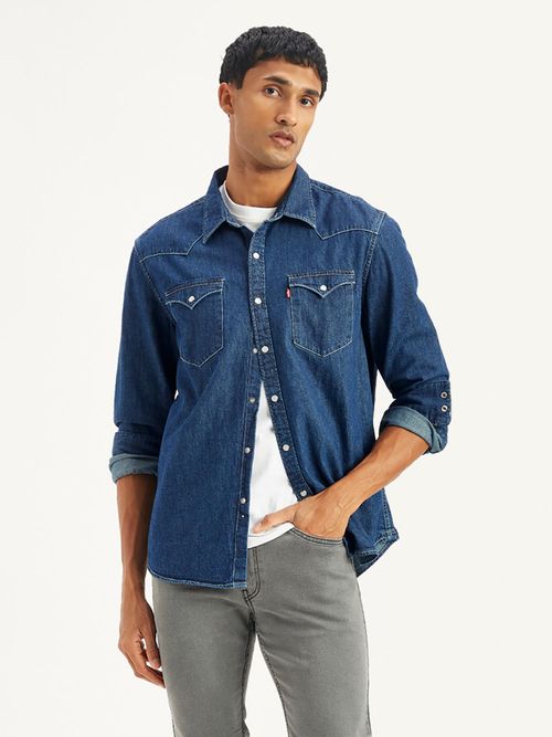 Levi's Blue Mens Solid Regular Fit Denim Shirt