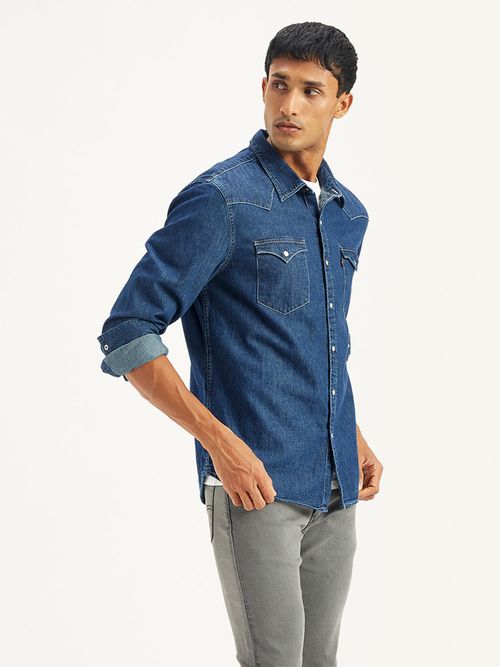 Levi's Blue Mens Solid Regular Fit Denim Shirt