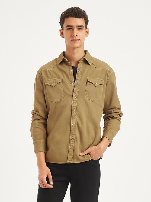 Levi's Brown Mens Solid Regular Fit Denim Shirt