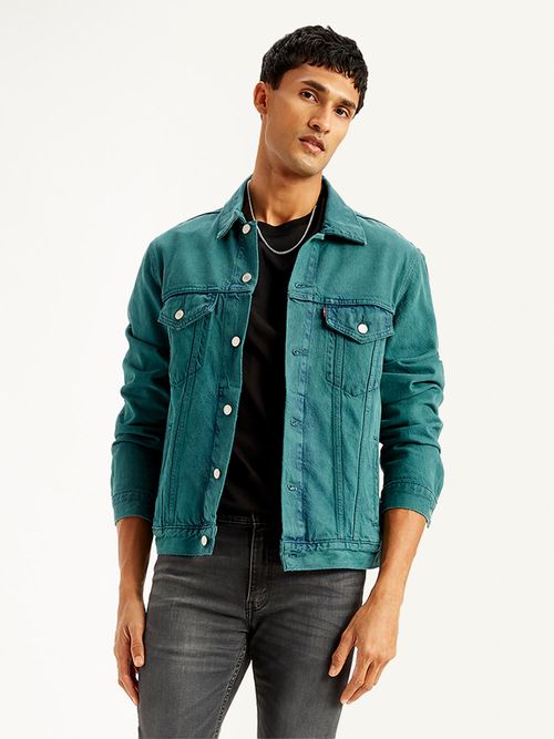 Levi's Mens Solid Teal Spread Collar Denim Jacket