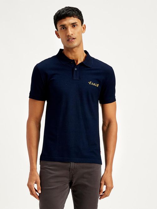 Levi's Navy Blue Mens Solid Slim Fit Polo T-Shirt