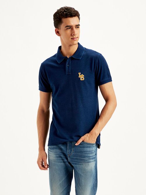 Levi's Navy Blue Mens Solid Slim Fit Polo T-Shirt