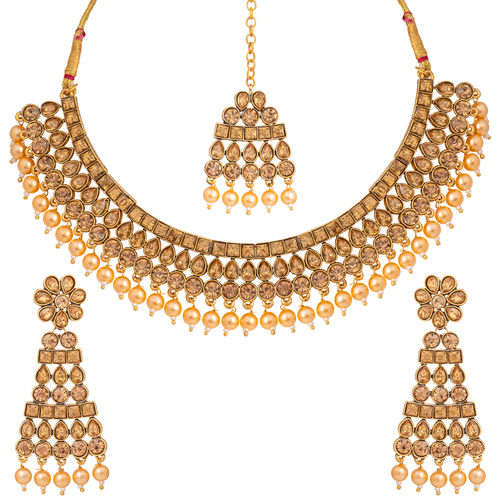 Buy Peora Gold Plated Polki Traditional Necklace Set Earrings