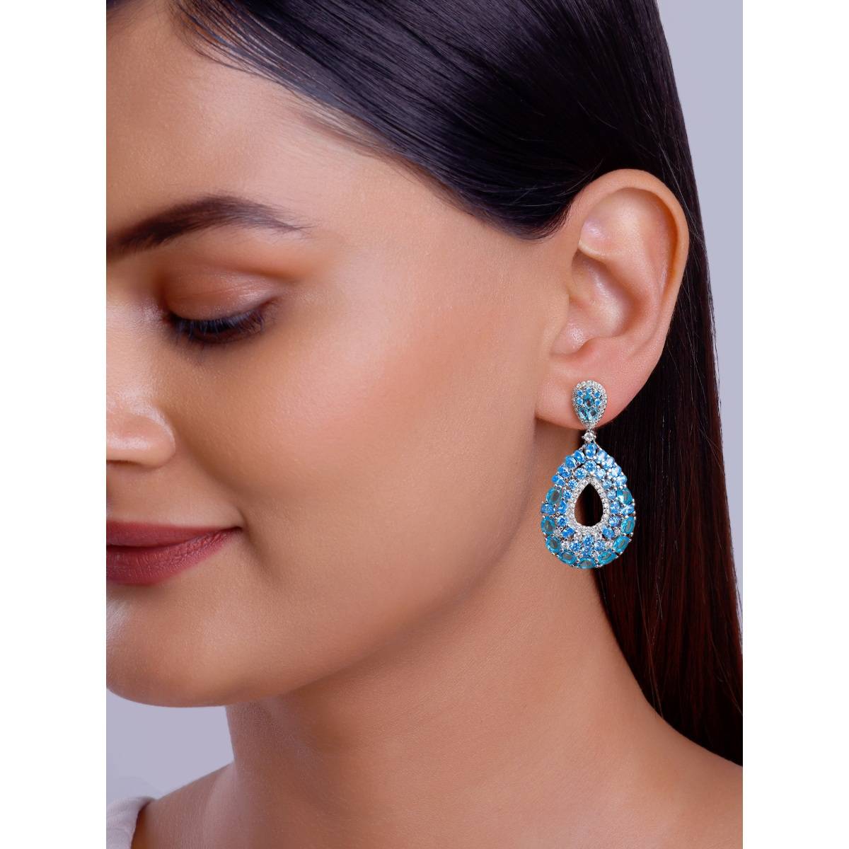 GIVA 925 Silver Women Blue Pear Drop Earrings