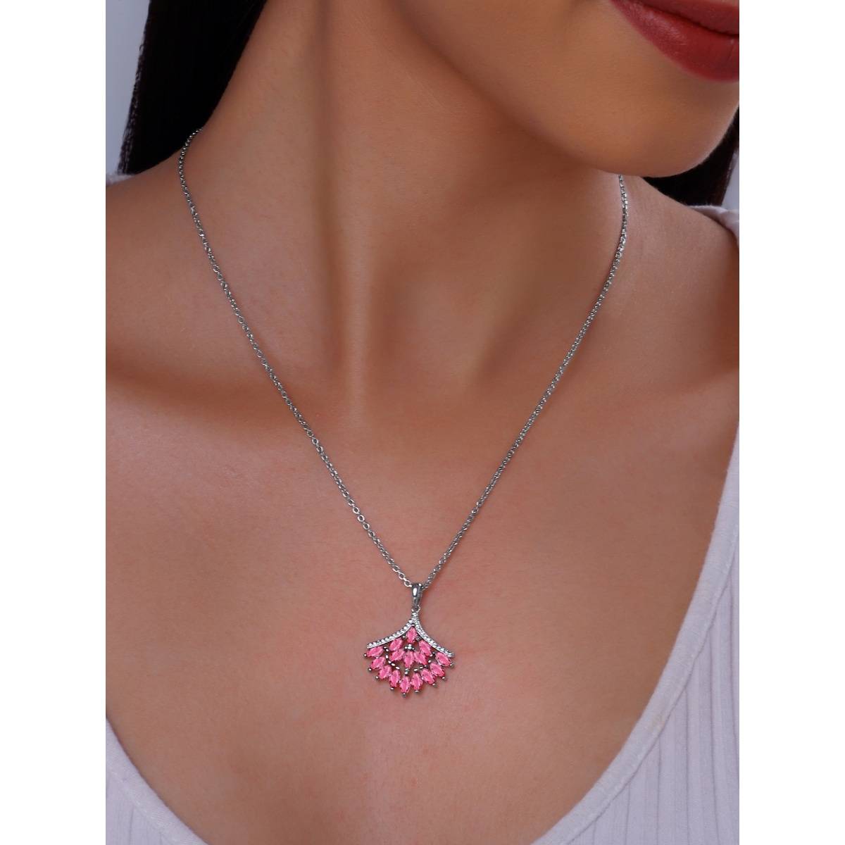 GIVA 925 Silver Women Pink Floret Pendant Necklace