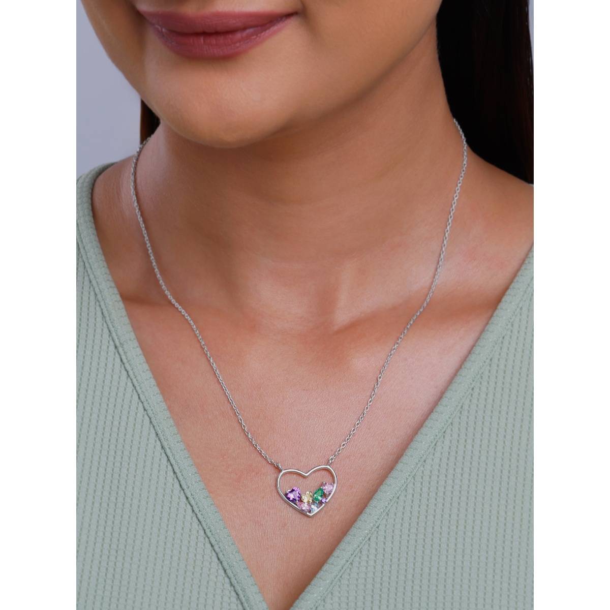 GIVA 925 Silver Women Multi Stone Heart Necklace