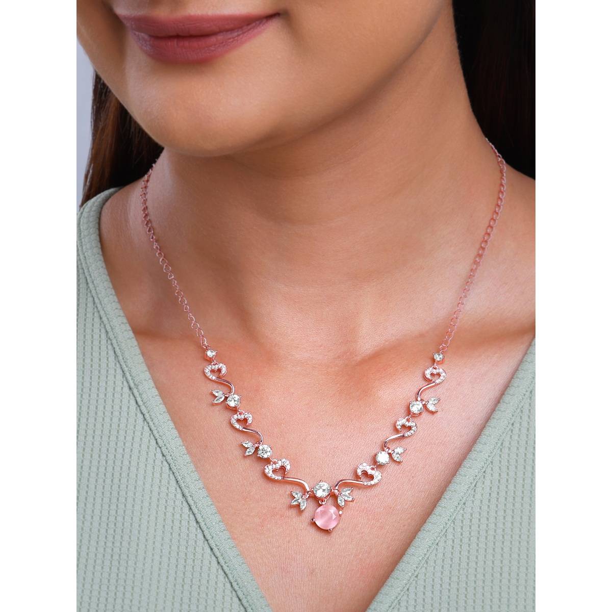 GIVA 925 Silver Women Rose Gold Plated Pink Intricate Love Necklace