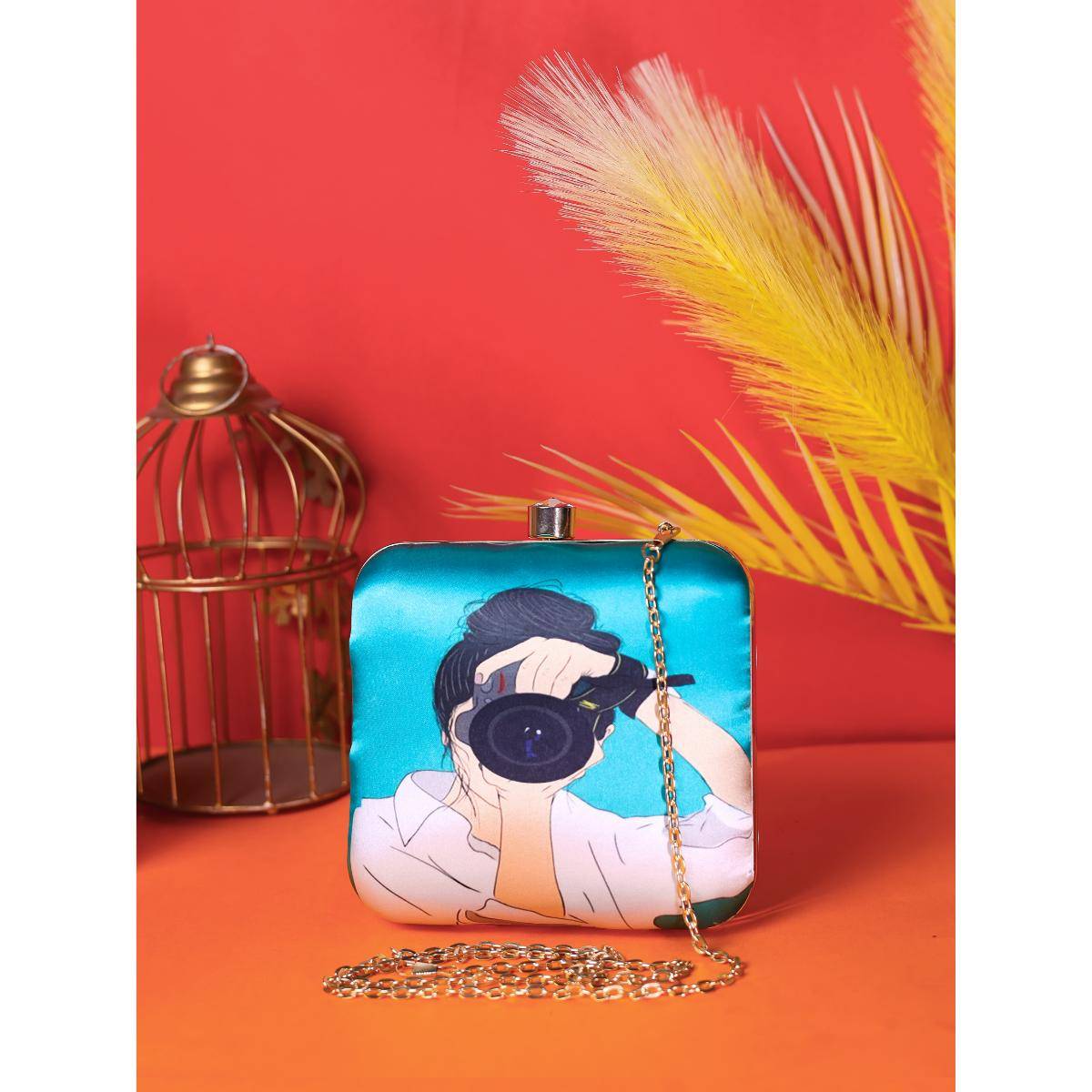 SWISNI Multi-Color Lady Photographer Digital Printed Clutch Bag