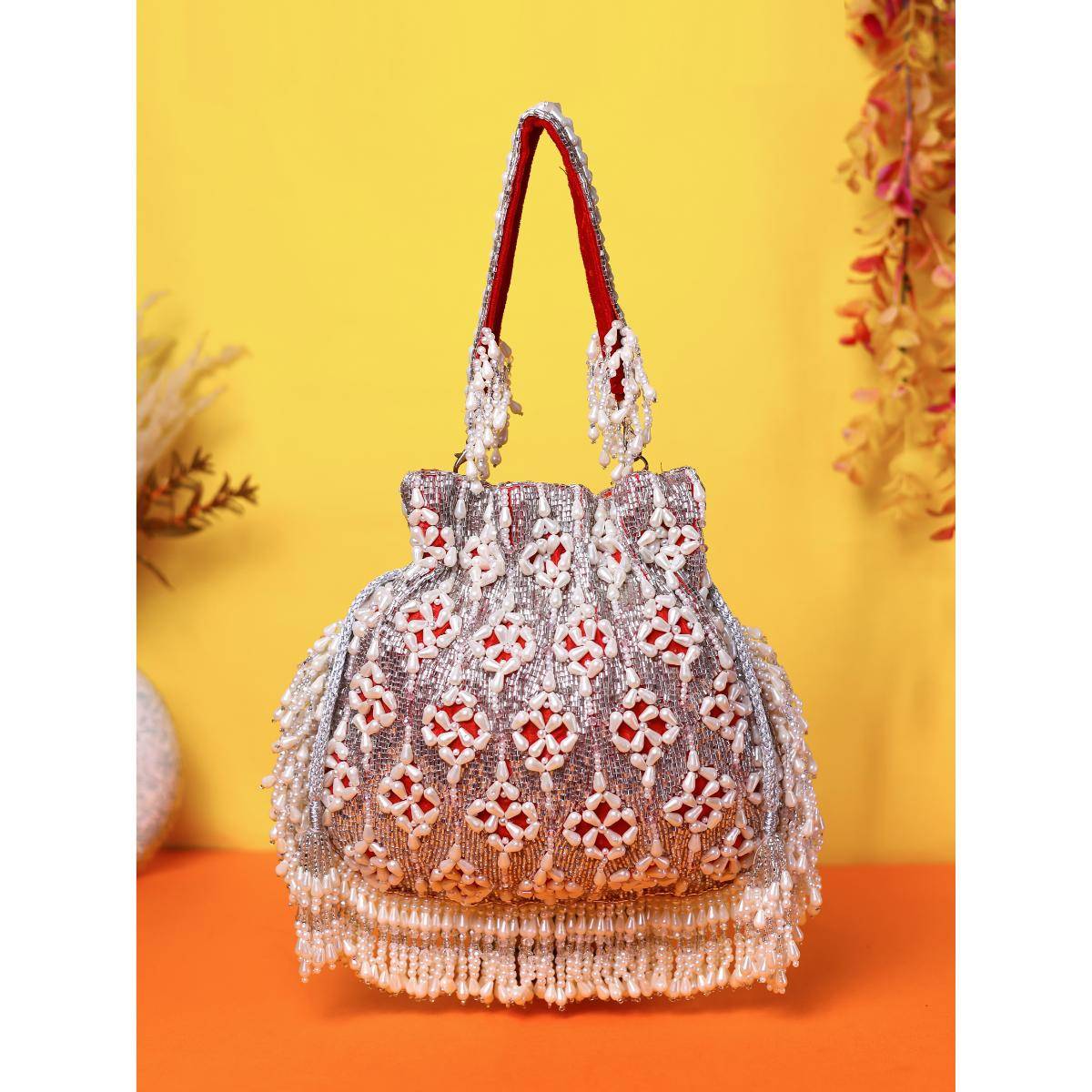 SWISNI Red Embroidered Potli Bag