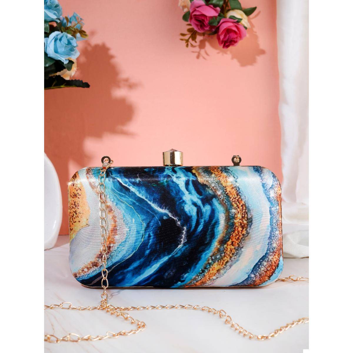 SWISNI Multi-Color Abstract Digital Printed Clutch Bag