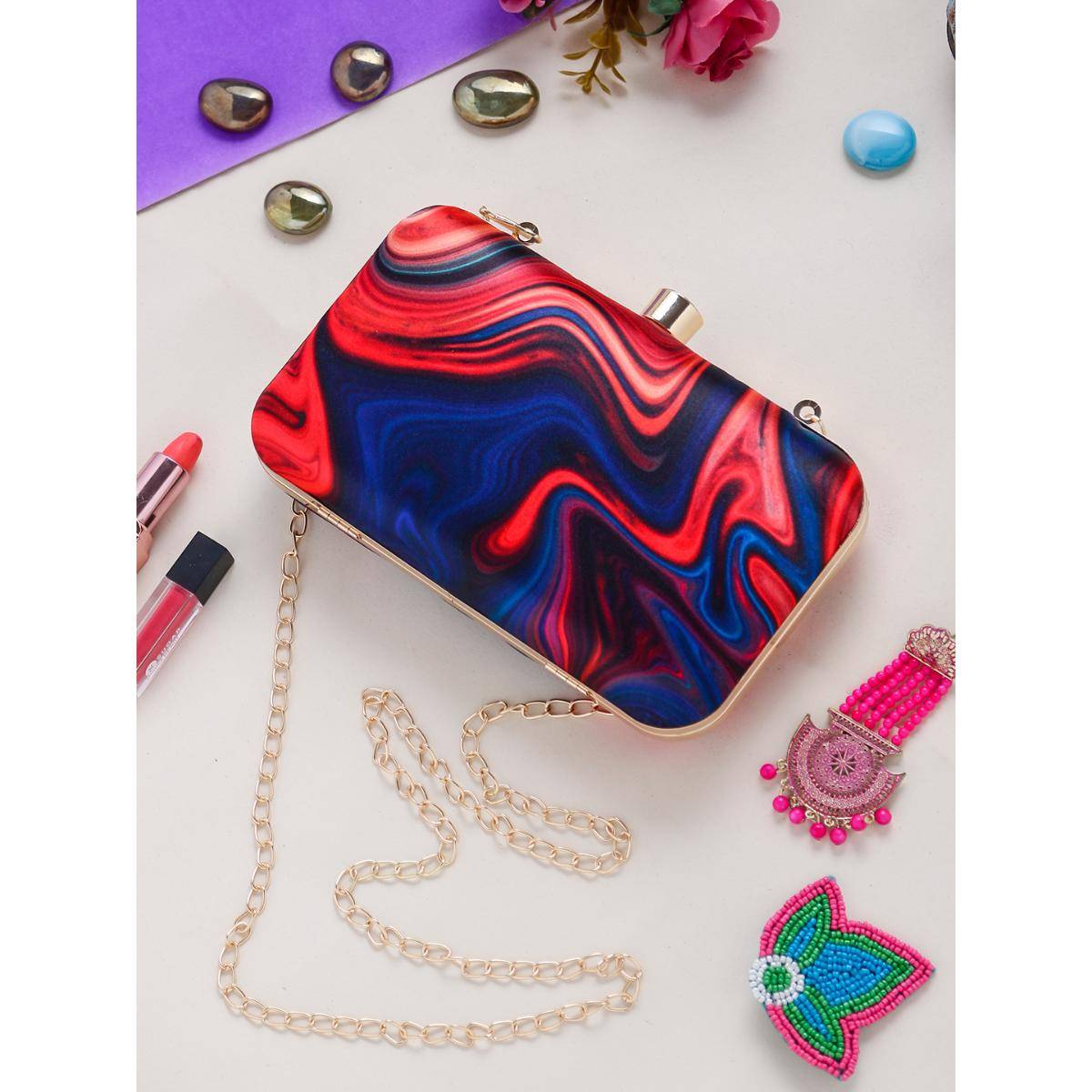SWISNI Multi-Color Abstract Digital Printed Clutch Bag